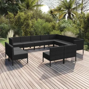 Outdoor Patio Furniture,12 Piece Patio Lounge Set with Cushions Poly Rattan BlackDesigned for Camping, Resting, Outdoors.