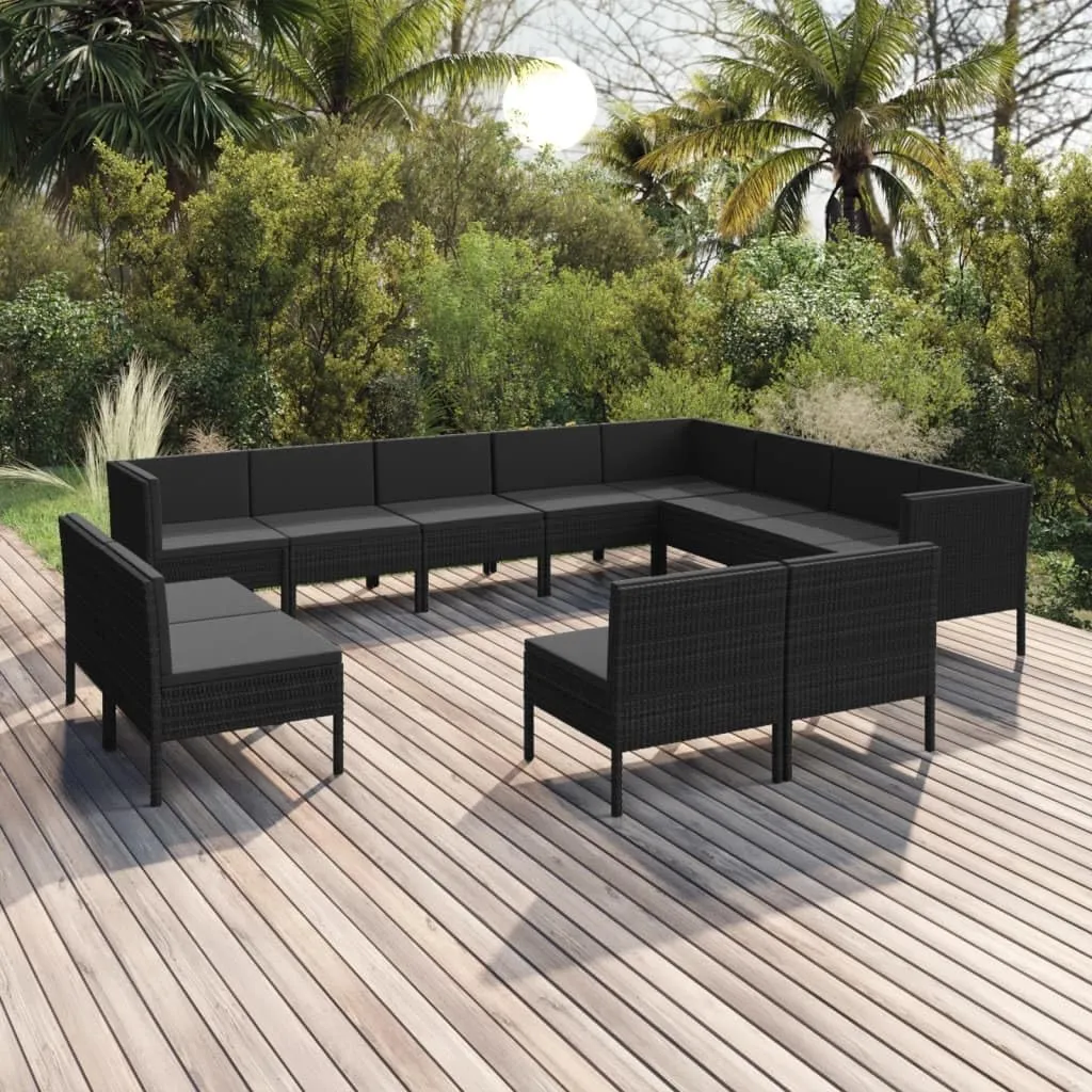 Outdoor Patio Furniture,12 Piece Patio Lounge Set with Cushions Poly Rattan BlackDesigned for Camping, Resting, Outdoors.