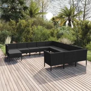 Outdoor Patio Furniture,12 Piece Patio Lounge Set with Cushions Poly Rattan BlackDesigned for Camping, Resting, Outdoors.
