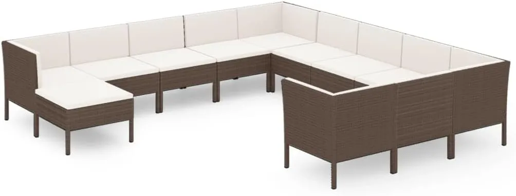 Outdoor Patio Furniture,12 Piece Patio Lounge Set with Cushions Poly Rattan BrownDesigned for Camping, Resting, Outdoors.
