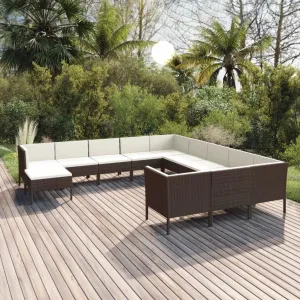 Outdoor Patio Furniture,12 Piece Patio Lounge Set with Cushions Poly Rattan BrownDesigned for Camping, Resting, Outdoors.