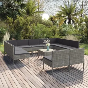 Outdoor Patio Furniture,12 Piece Patio Lounge Set with Cushions Poly Rattan GrayDesigned for Camping, Resting, Outdoors.