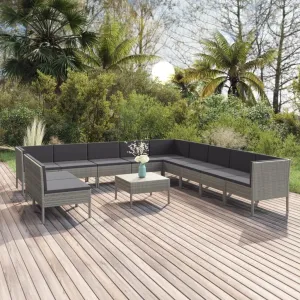 Outdoor Patio Furniture,12 Piece Patio Lounge Set with Cushions Poly Rattan GrayDesigned for Camping, Resting, Outdoors.