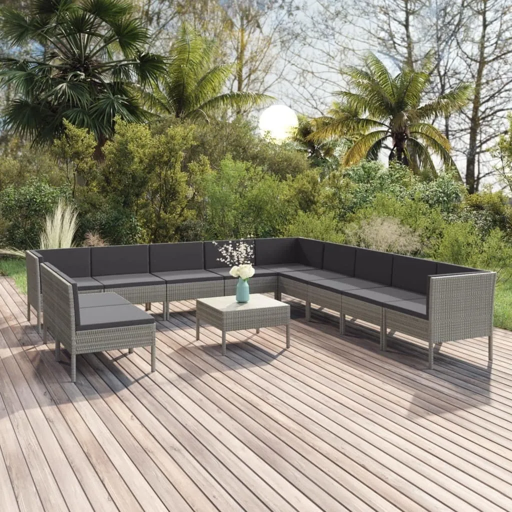 Outdoor Patio Furniture,12 Piece Patio Lounge Set with Cushions Poly Rattan GrayDesigned for Camping, Resting, Outdoors.