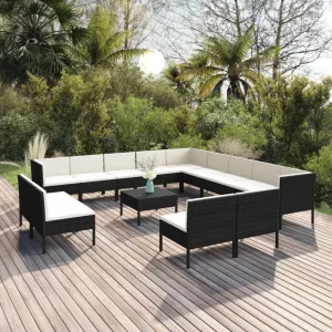 Outdoor Patio Furniture,14 Piece Patio Lounge Set with Cushions Poly Rattan BlackDesigned for Camping, Resting, Outdoors.