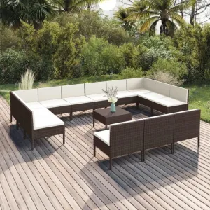 Outdoor Patio Furniture,14 Piece Patio Lounge Set with Cushions Poly Rattan BrownDesigned for Camping, Resting, Outdoors.
