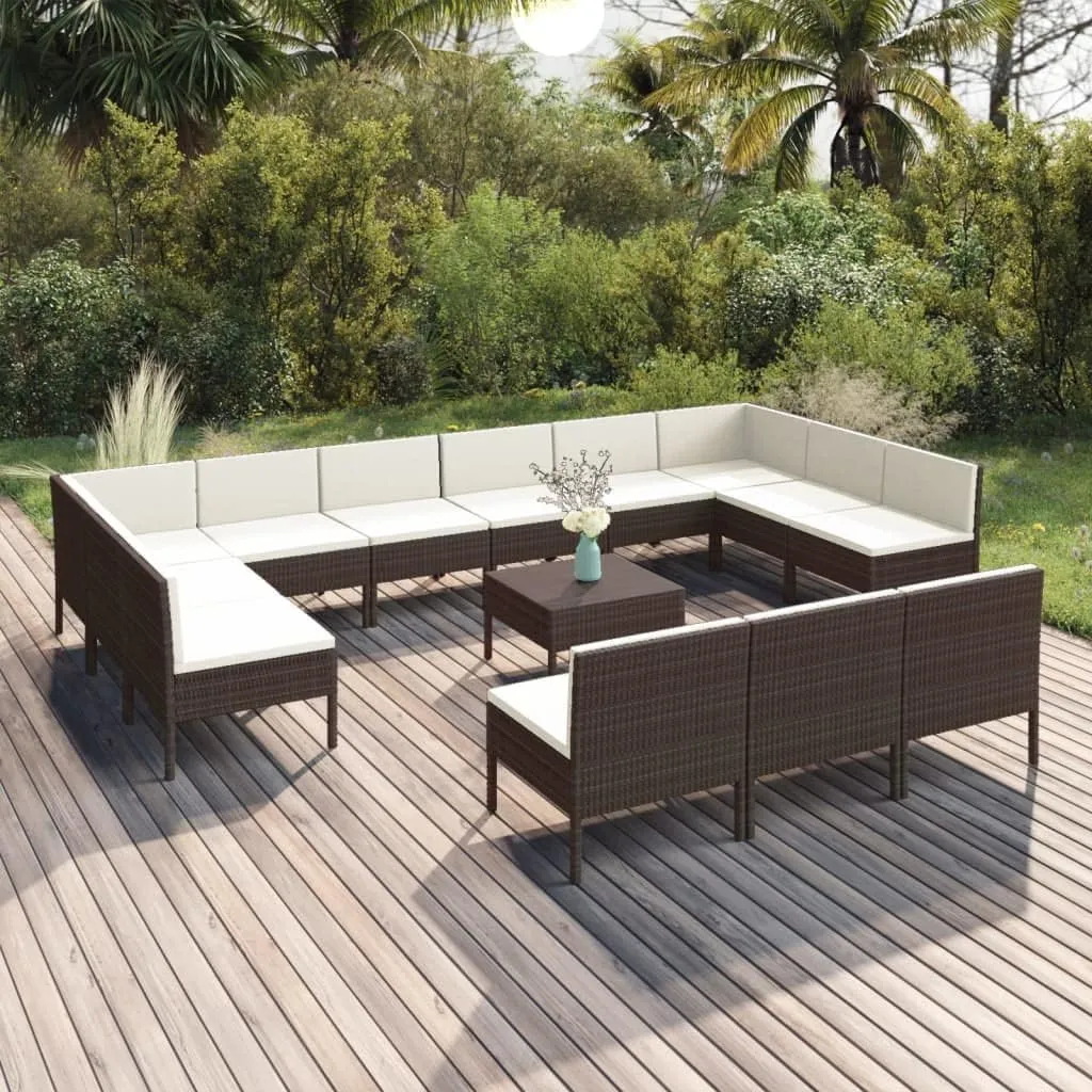 Outdoor Patio Furniture,14 Piece Patio Lounge Set with Cushions Poly Rattan BrownDesigned for Camping, Resting, Outdoors.