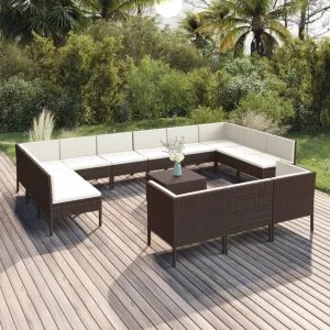 Outdoor Patio Furniture,14 Piece Patio Lounge Set with Cushions Poly Rattan BrownDesigned for Camping, Resting, Outdoors.