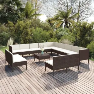 Outdoor Patio Furniture,14 Piece Patio Lounge Set with Cushions Poly Rattan BrownDesigned for Camping, Resting, Outdoors.