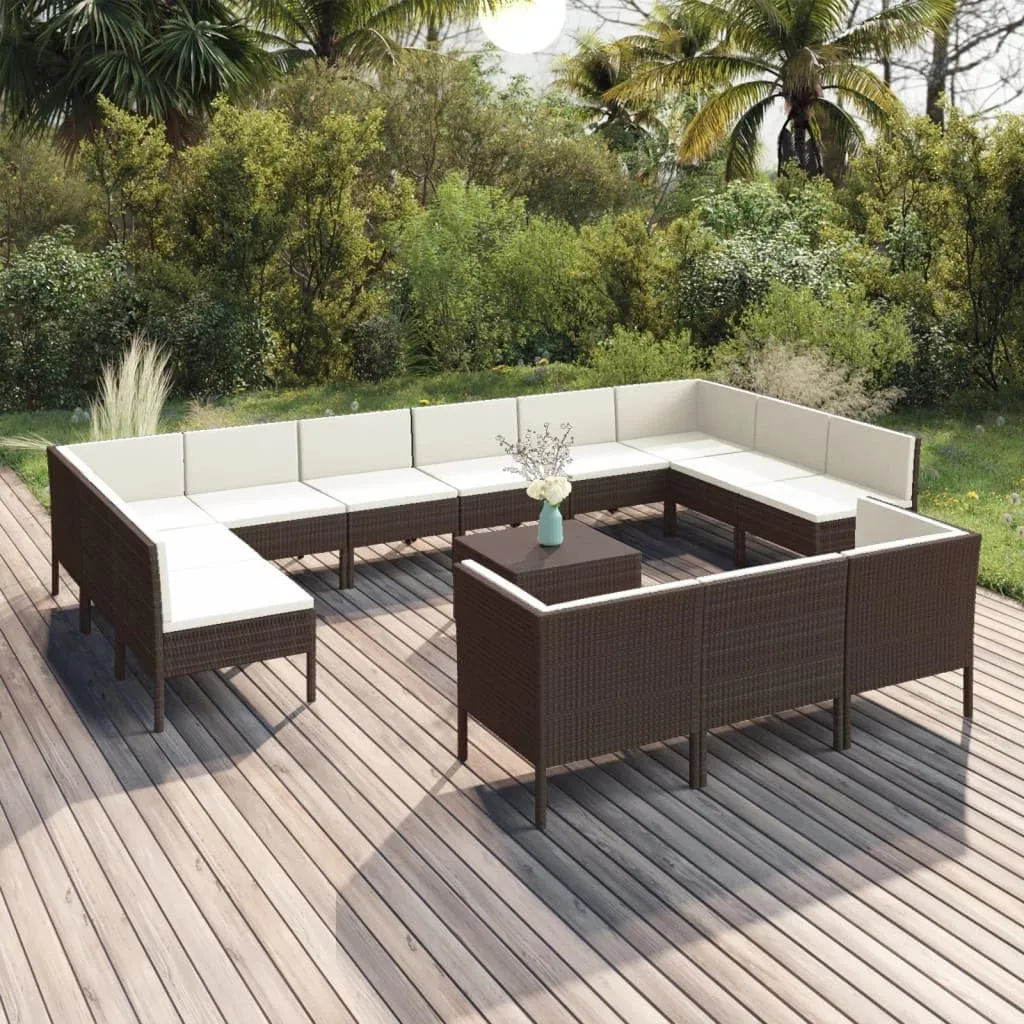 Outdoor Patio Furniture,14 Piece Patio Lounge Set with Cushions Poly Rattan BrownDesigned for Camping, Resting, Outdoors.