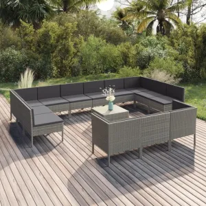 Outdoor Patio Furniture,14 Piece Patio Lounge Set with Cushions Poly Rattan GrayDesigned for Camping, Resting, Outdoors.