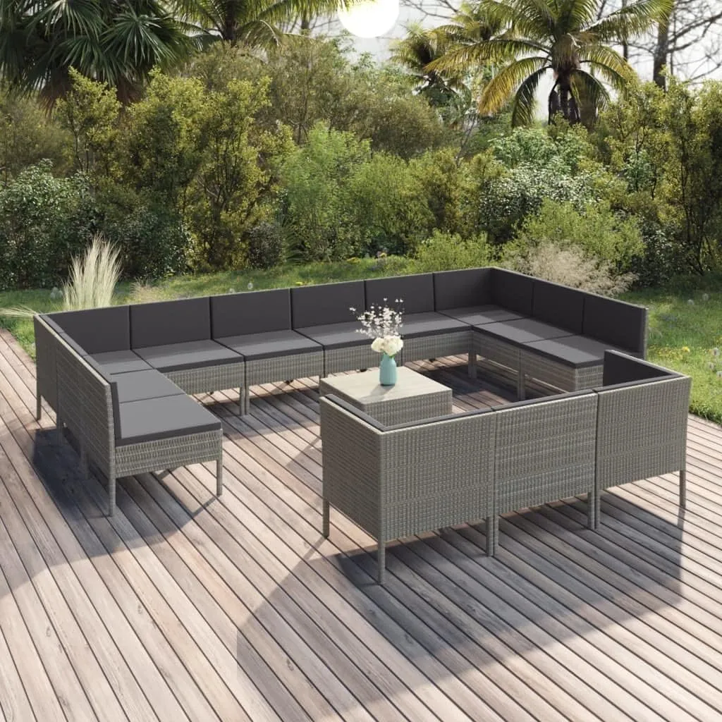 Outdoor Patio Furniture,14 Piece Patio Lounge Set with Cushions Poly Rattan GrayDesigned for Camping, Resting, Outdoors.