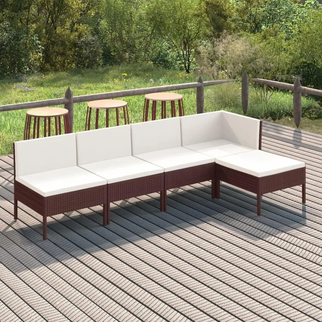 Outdoor Patio Furniture,5 Piece Patio Lounge Set with Cushions Poly Rattan BrownDesigned for Camping, Resting, Outdoors.