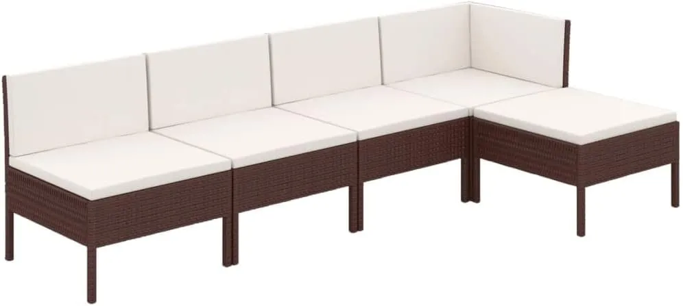 Outdoor Patio Furniture,5 Piece Patio Lounge Set with Cushions Poly Rattan BrownDesigned for Camping, Resting, Outdoors.