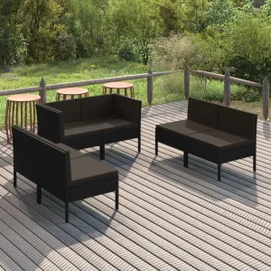Outdoor Patio Furniture,6 Piece Patio Lounge Set with Cushions Poly Rattan BlackDesigned for Camping, Resting, Outdoors.