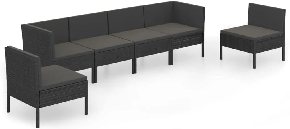Outdoor Patio Furniture,6 Piece Patio Lounge Set with Cushions Poly Rattan BlackDesigned for Camping, Resting, Outdoors.