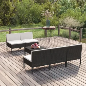Outdoor Patio Furniture,6 Piece Patio Lounge Set with Cushions Poly Rattan BlackDesigned for Camping, Resting, Outdoors.