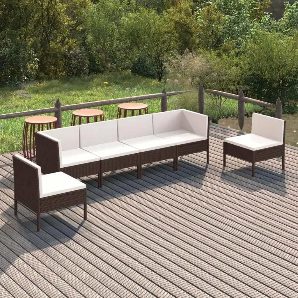 Outdoor Patio Furniture,6 Piece Patio Lounge Set with Cushions Poly Rattan BrownDesigned for Camping, Resting, Outdoors.