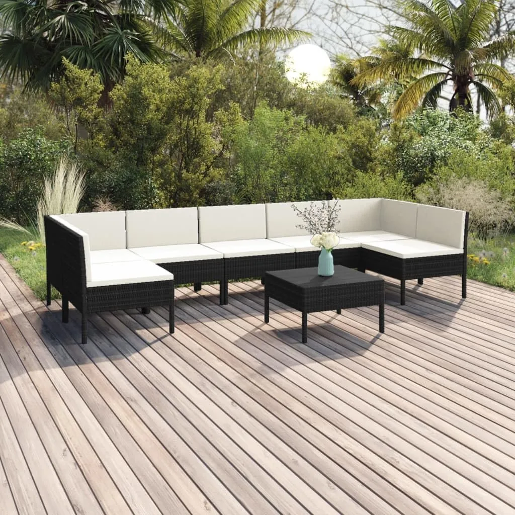 Outdoor Patio Furniture,8 Piece Patio Lounge Set with Cushions Poly Rattan BlackDesigned for Camping, Resting, Outdoors.
