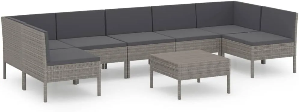 Outdoor Patio Furniture,8 Piece Patio Lounge Set with Cushions Poly Rattan GrayDesigned for Camping, Resting, Outdoors.