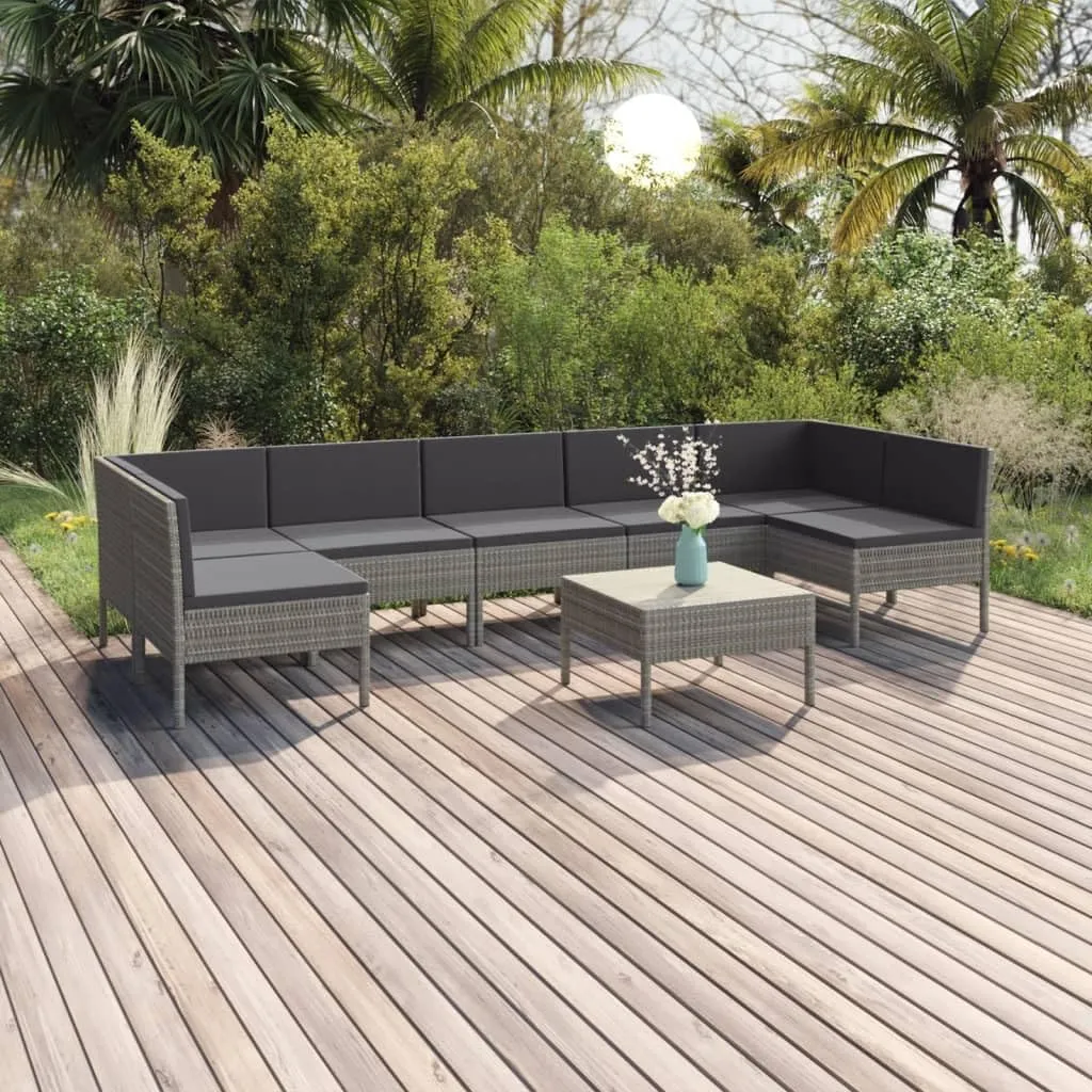 Outdoor Patio Furniture,8 Piece Patio Lounge Set with Cushions Poly Rattan GrayDesigned for Camping, Resting, Outdoors.