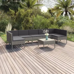 Outdoor Patio Furniture,8 Piece Patio Lounge Set with Cushions Poly Rattan GrayDesigned for Camping, Resting, Outdoors.