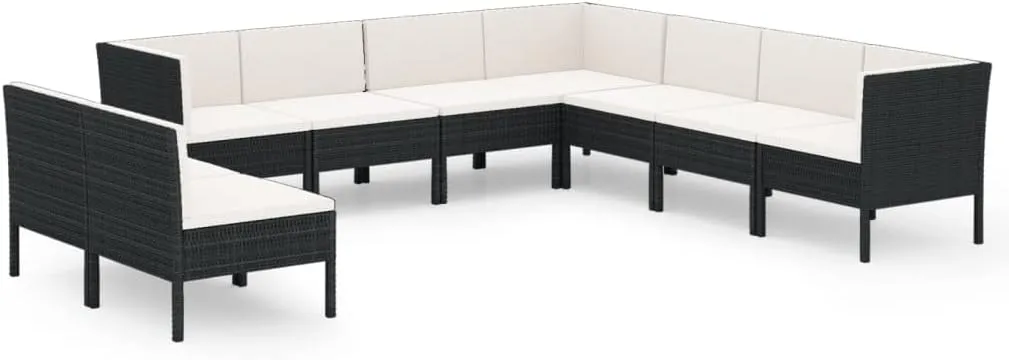 Outdoor Patio Furniture,9 Piece Patio Lounge Set with Cushions Poly Rattan BlackDesigned for Camping, Resting, Outdoors.