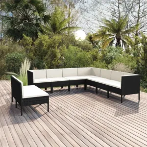 Outdoor Patio Furniture,9 Piece Patio Lounge Set with Cushions Poly Rattan BlackDesigned for Camping, Resting, Outdoors.
