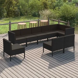 Outdoor Patio Furniture,9 Piece Patio Lounge Set with Cushions Poly Rattan BlackDesigned for Camping, Resting, Outdoors.