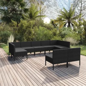 Outdoor Patio Furniture,9 Piece Patio Lounge Set with Cushions Poly Rattan BlackDesigned for Camping, Resting, Outdoors.