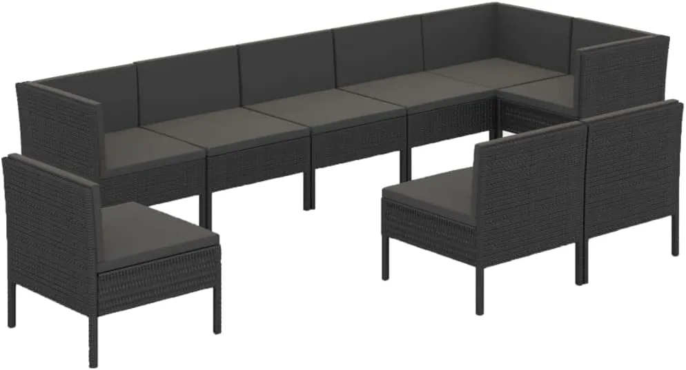 Outdoor Patio Furniture,9 Piece Patio Lounge Set with Cushions Poly Rattan BlackDesigned for Camping, Resting, Outdoors.