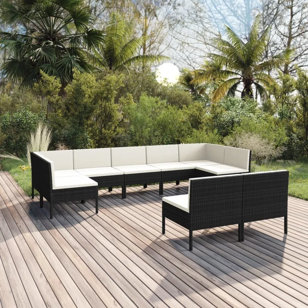 Outdoor Patio Furniture,9 Piece Patio Lounge Set with Cushions Poly Rattan BlackDesigned for Camping, Resting, Outdoors.