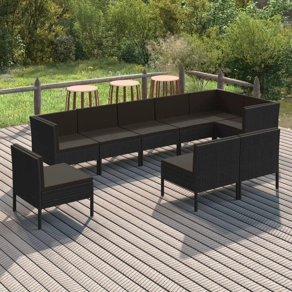 Outdoor Patio Furniture,9 Piece Patio Lounge Set with Cushions Poly Rattan BlackDesigned for Camping, Resting, Outdoors.