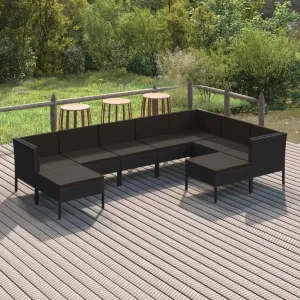 Outdoor Patio Furniture,9 Piece Patio Lounge Set with Cushions Poly Rattan BlackDesigned for Camping, Resting, Outdoors.