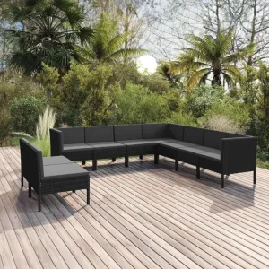 Outdoor Patio Furniture,9 Piece Patio Lounge Set with Cushions Poly Rattan BlackDesigned for Camping, Resting, Outdoors.