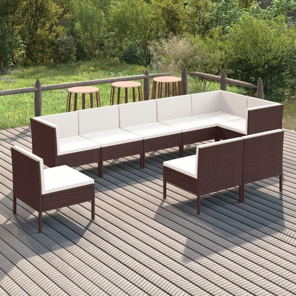 Outdoor Patio Furniture,9 Piece Patio Lounge Set with Cushions Poly Rattan BrownDesigned for Camping, Resting, Outdoors.