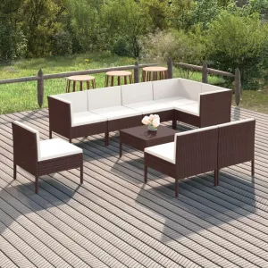 Outdoor Patio Furniture,9 Piece Patio Lounge Set with Cushions Poly Rattan BrownDesigned for Camping, Resting, Outdoors.