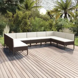 Outdoor Patio Furniture,9 Piece Patio Lounge Set with Cushions Poly Rattan BrownDesigned for Camping, Resting, Outdoors.