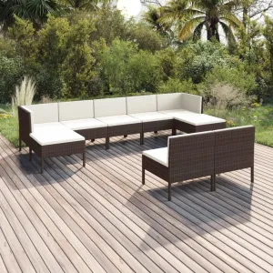 Outdoor Patio Furniture,9 Piece Patio Lounge Set with Cushions Poly Rattan BrownDesigned for Camping, Resting, Outdoors.