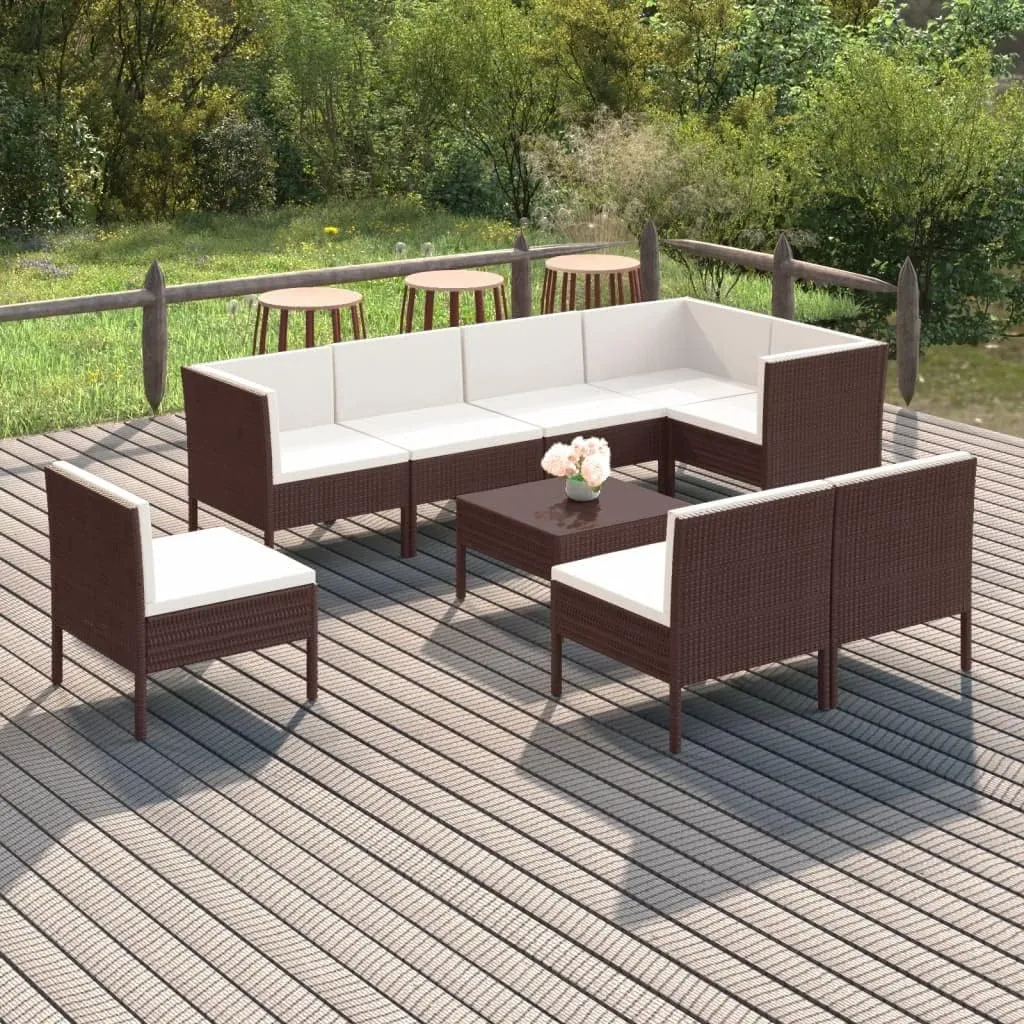 Outdoor Patio Furniture,9 Piece Patio Lounge Set with Cushions Poly Rattan BrownDesigned for Camping, Resting, Outdoors.