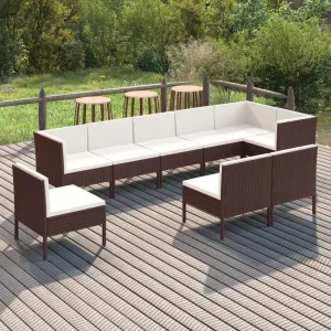 Outdoor Patio Furniture,9 Piece Patio Lounge Set with Cushions Poly Rattan BrownDesigned for Camping, Resting, Outdoors.