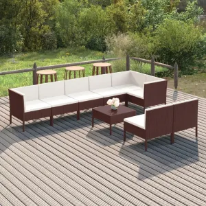 Outdoor Patio Furniture,9 Piece Patio Lounge Set with Cushions Poly Rattan BrownDesigned for Camping, Resting, Outdoors.