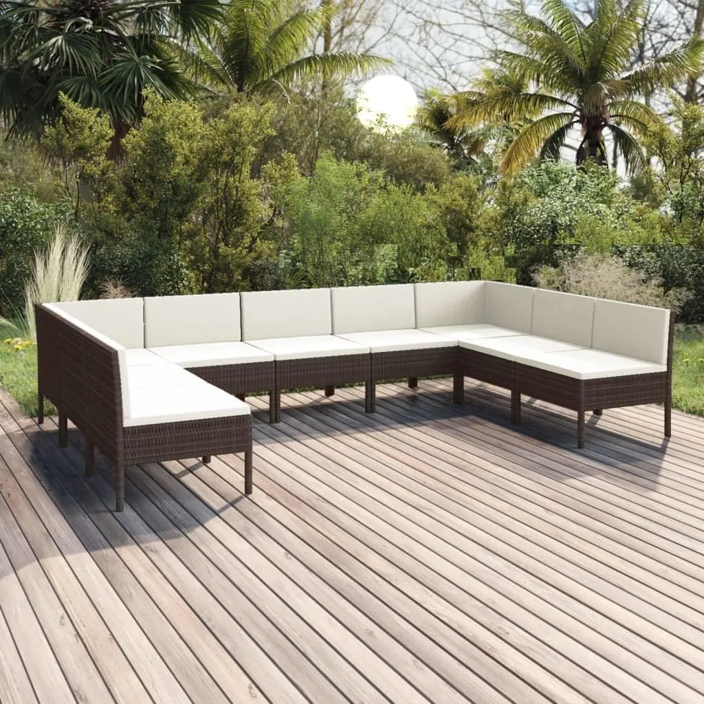 Outdoor Patio Furniture,9 Piece Patio Lounge Set with Cushions Poly Rattan BrownDesigned for Camping, Resting, Outdoors.