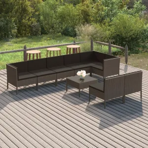 Outdoor Patio Furniture,9 Piece Patio Lounge Set with Cushions Poly Rattan GrayDesigned for Camping, Resting, Outdoors.