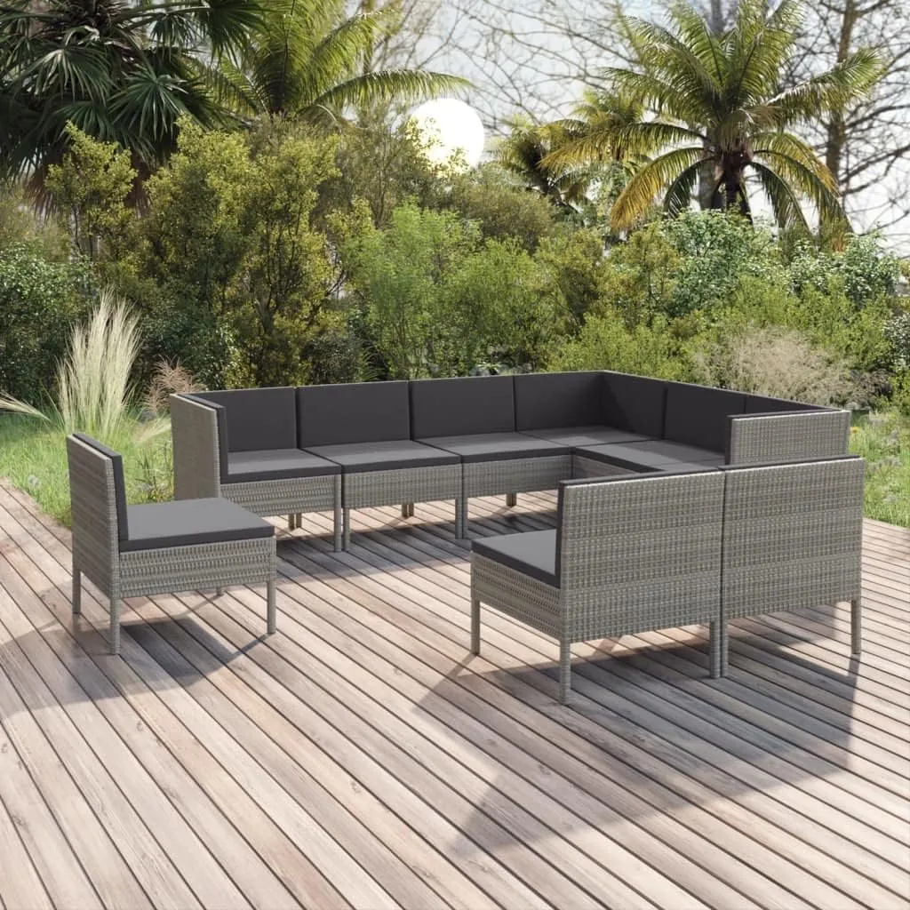 Outdoor Patio Furniture,9 Piece Patio Lounge Set with Cushions Poly Rattan GrayDesigned for Camping, Resting, Outdoors.