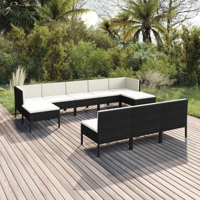 Outdoor Patio Furniture,10 Piece Patio Lounge Set with Cushions Poly Rattan BlackDesigned for Camping, Resting, Outdoors.