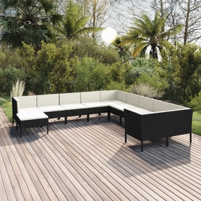 Outdoor Patio Furniture,11 Piece Patio Lounge Set with Cushions Poly Rattan BlackDesigned for Camping, Resting, Outdoors.