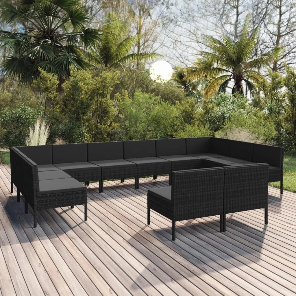 Outdoor Patio Furniture,12 Piece Patio Lounge Set with Cushions Poly Rattan BlackDesigned for Camping, Resting, Outdoors.