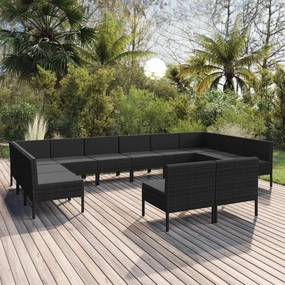 Outdoor Patio Furniture,12 Piece Patio Lounge Set with Cushions Poly Rattan BlackDesigned for Camping, Resting, Outdoors.