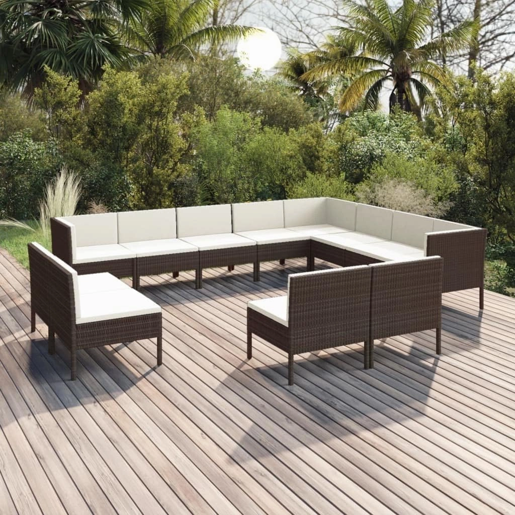 Outdoor Patio Furniture,12 Piece Patio Lounge Set with Cushions Poly Rattan BrownDesigned for Camping, Resting, Outdoors.